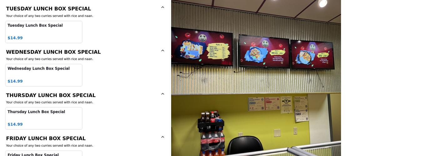 Curry In A Hurry Menu