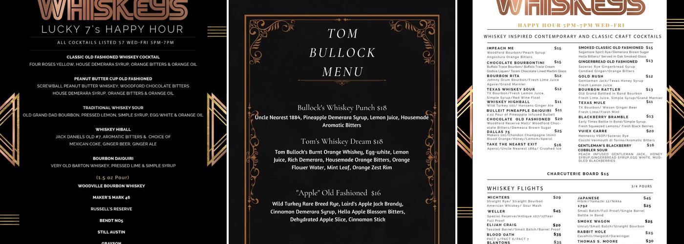 Whiskeys Menu