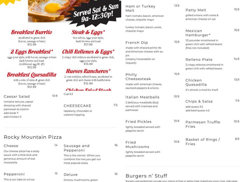 The No Name Grill Menu