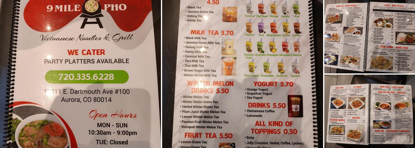 9 Mile Phở Menu