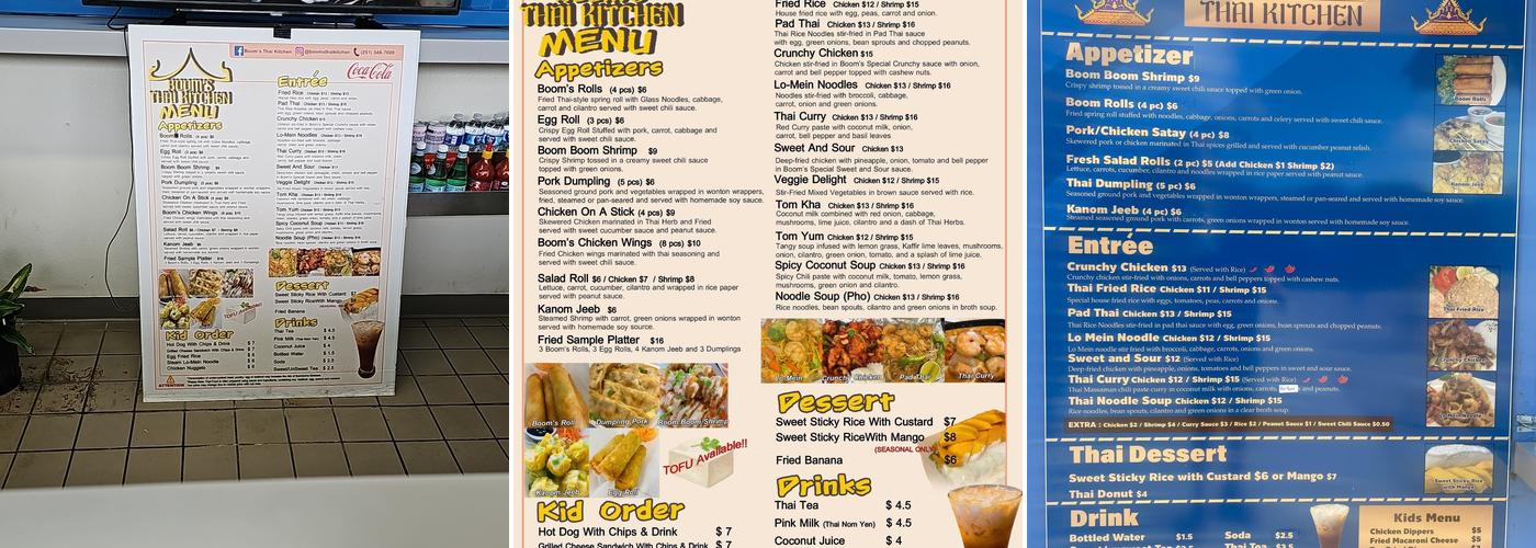 Boom's Thai Kitchen Menu