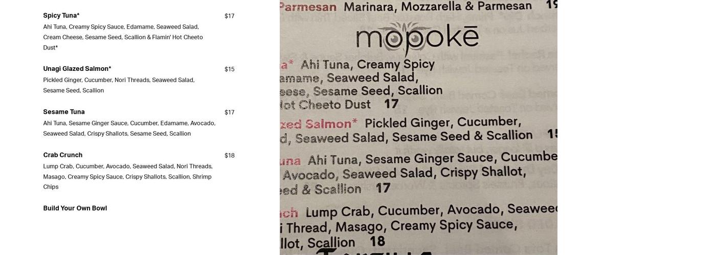 Mopoke Menu