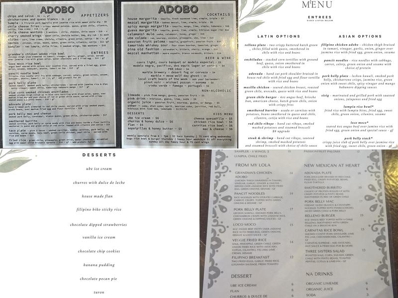ADOBO Menu
