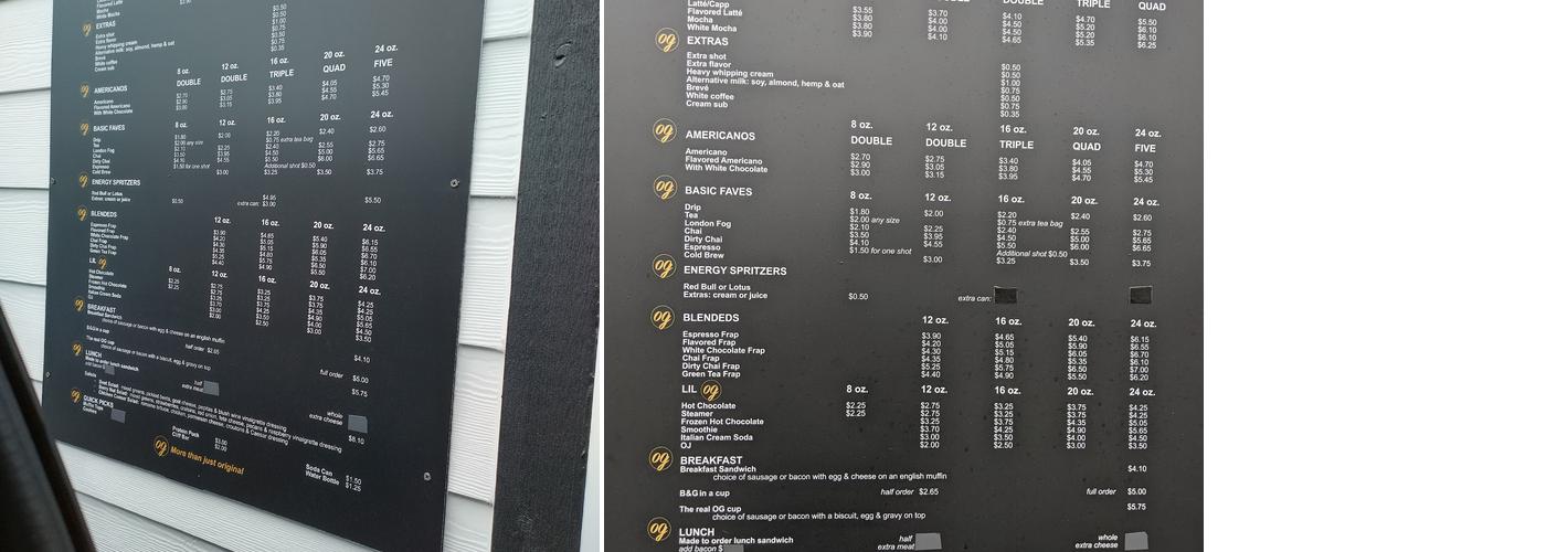 Original Grinds Coffee Co. Menu