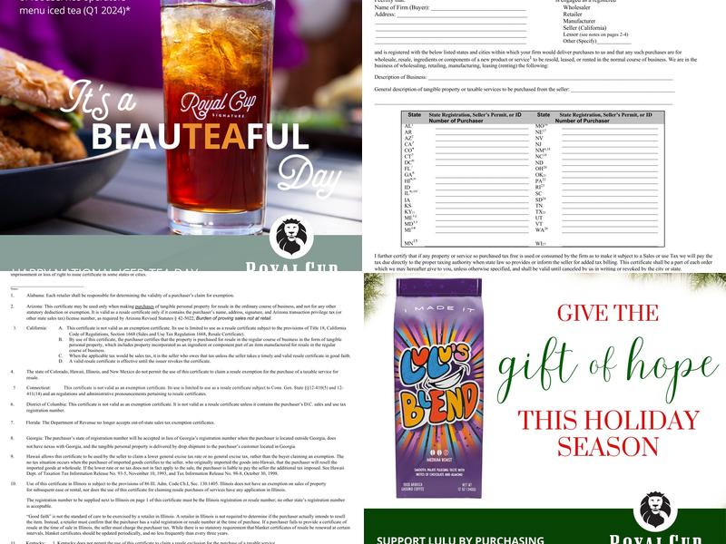 Royal Cup Coffee and Tea Menu