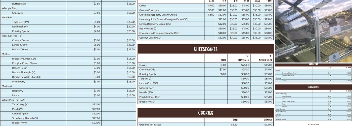 Miss Molly's Bakery Menu