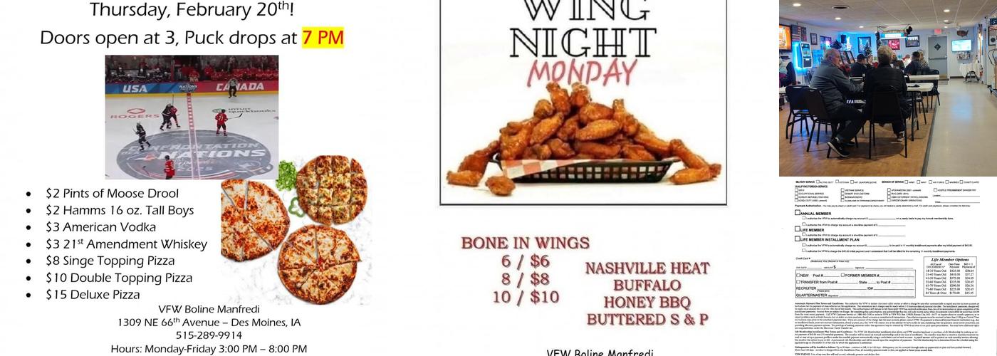 Veterans of Foreign Wars Menu