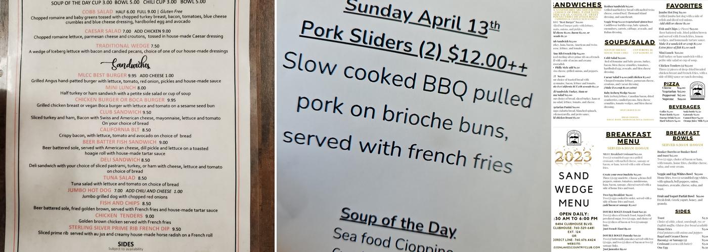 Sand Wedge Cafe Menu