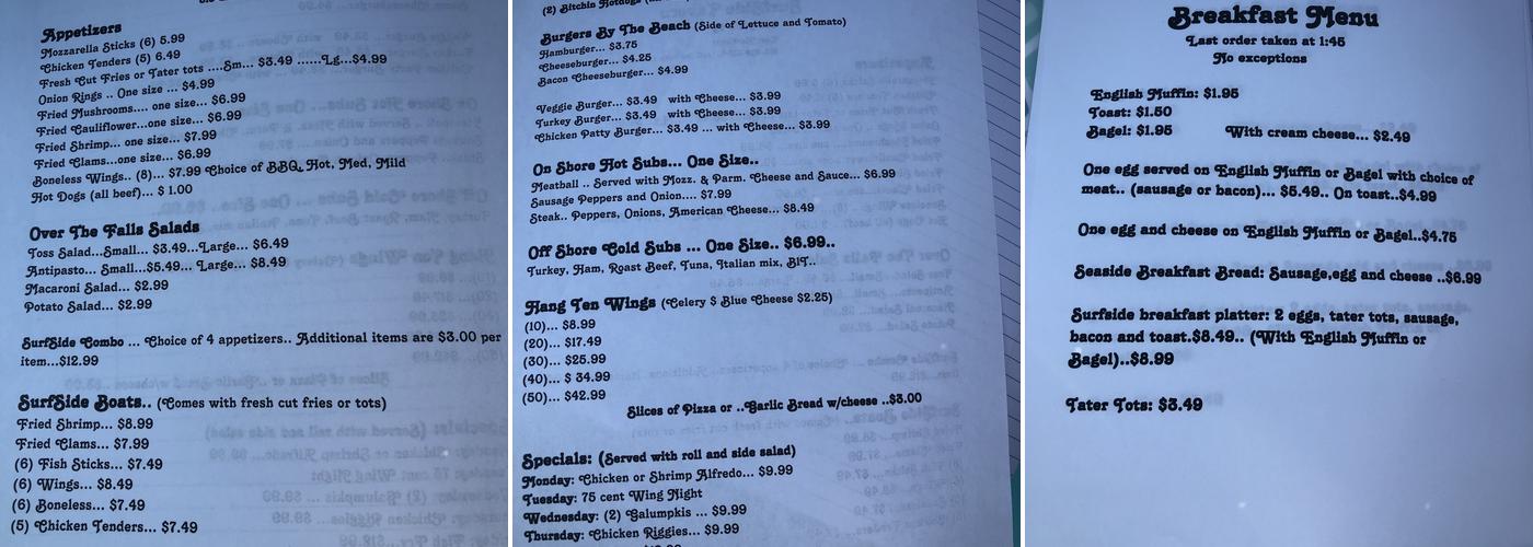 Surfside Tavern Menu
