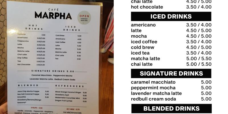 Cafe Marpha Menu
