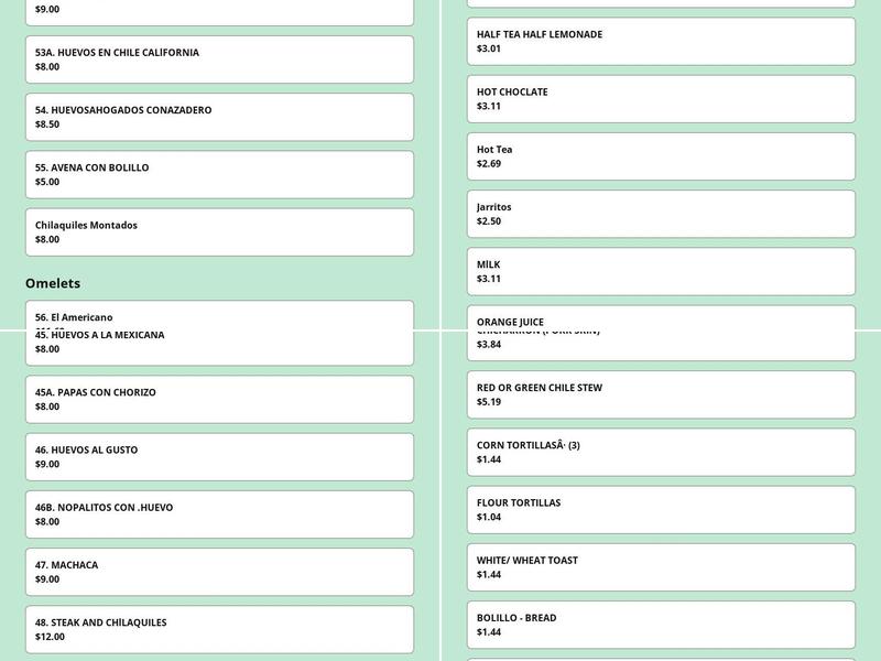 Timo's Restaurant Menu