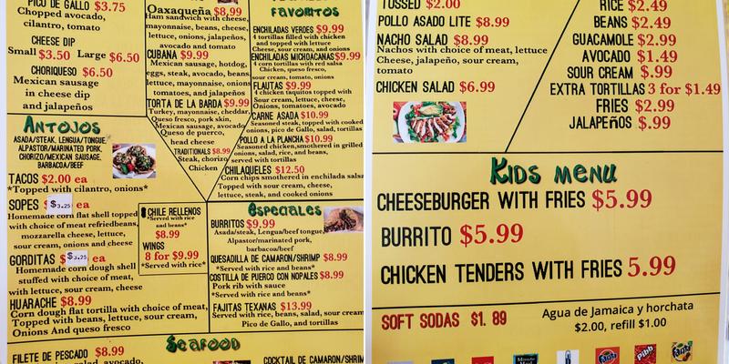 El Rinconcito Michoacano Menu