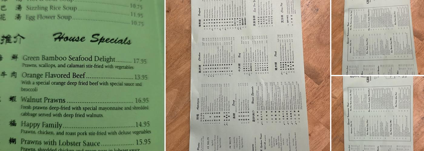 Green Bamboo restaurant Menu