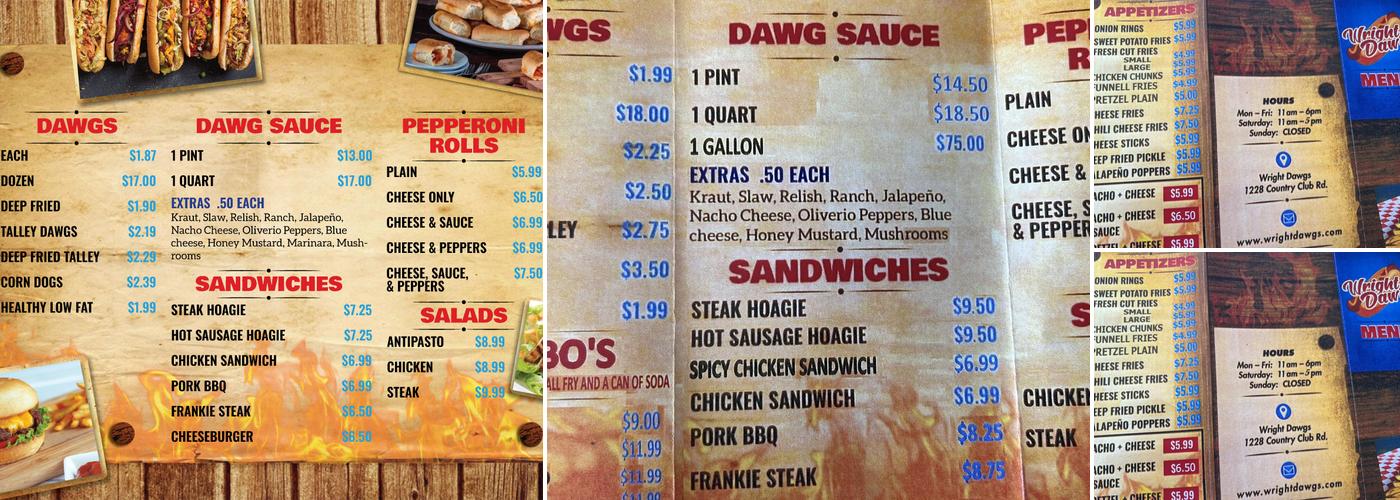 Wright Dawgs Menu