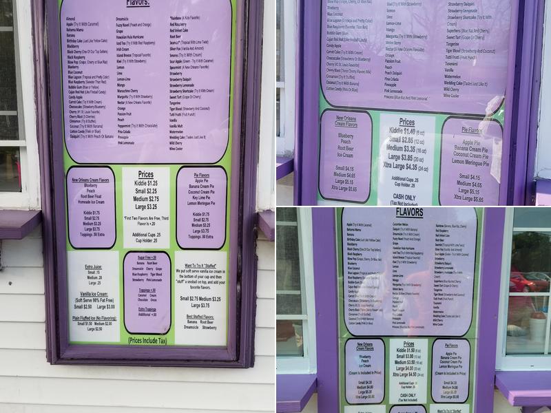 Pakka B's New Orleans Sno Balls Menu