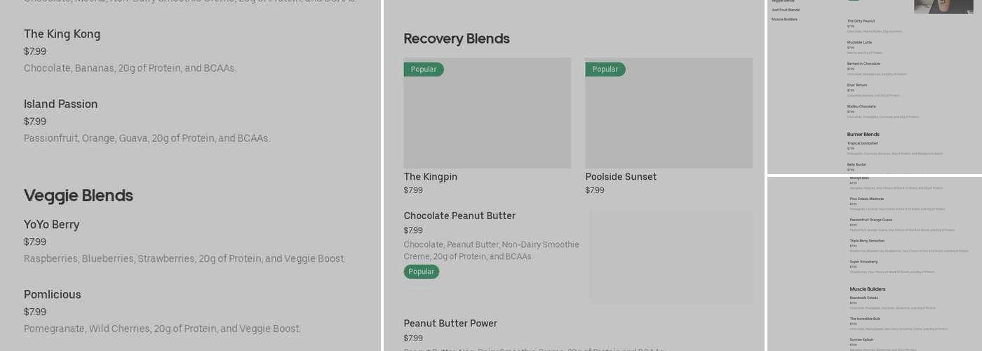 Dynamic Sculpt Smoothie Bar Menu