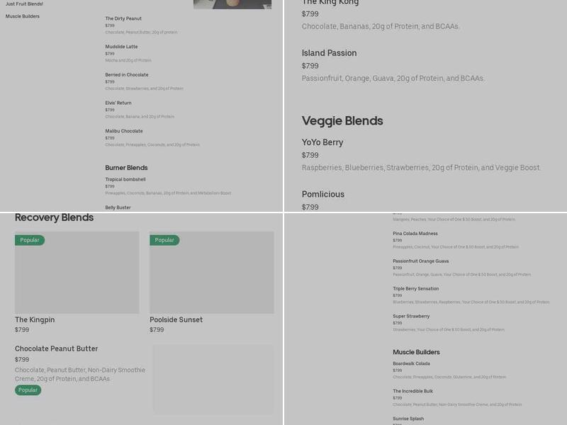 Dynamic Sculpt Smoothie Bar Menu