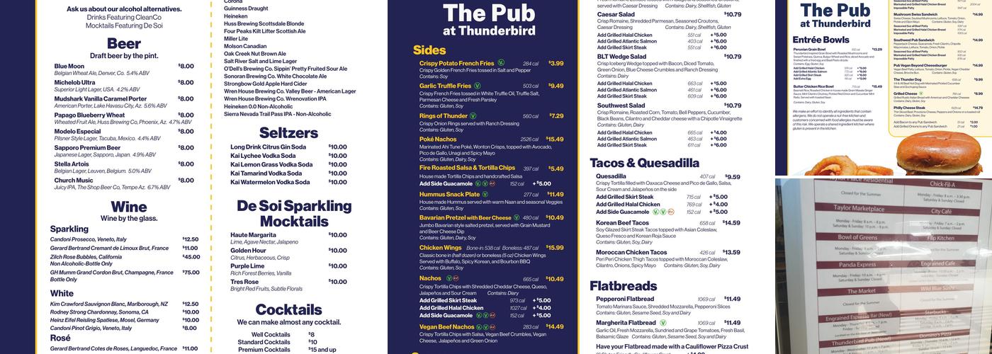 The Pub at Thunderbird Menu