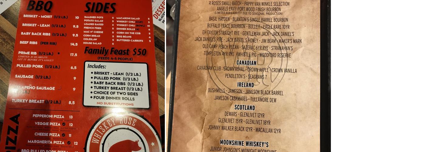 Whiskey Rose Bar & Grill Menu