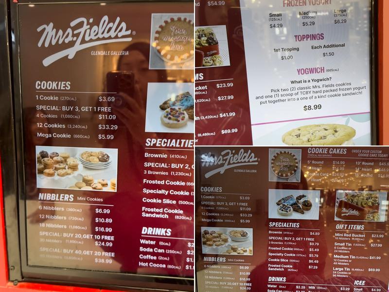 Mrs. Fields TCBY Menu