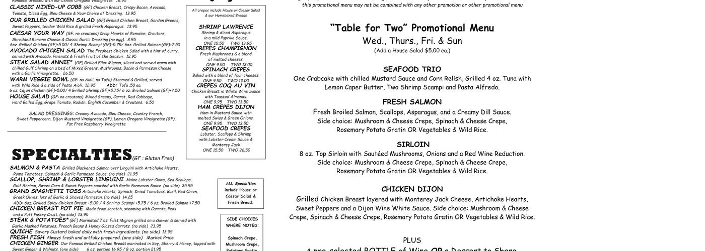 Grand Finale Restaurant Menu