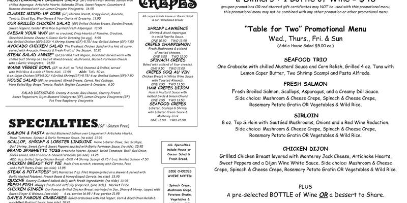 Grand Finale Restaurant Menu