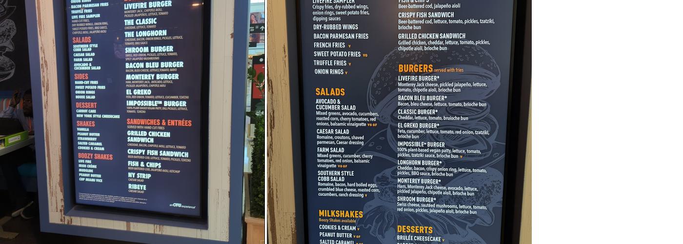 Live Fire Burger Menu