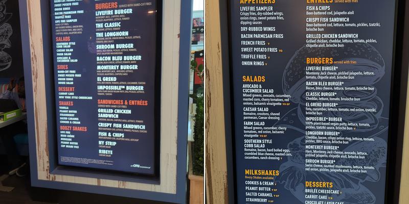 Live Fire Burger Menu