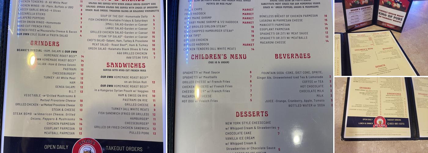 Beanie's Bar & Grill Menu