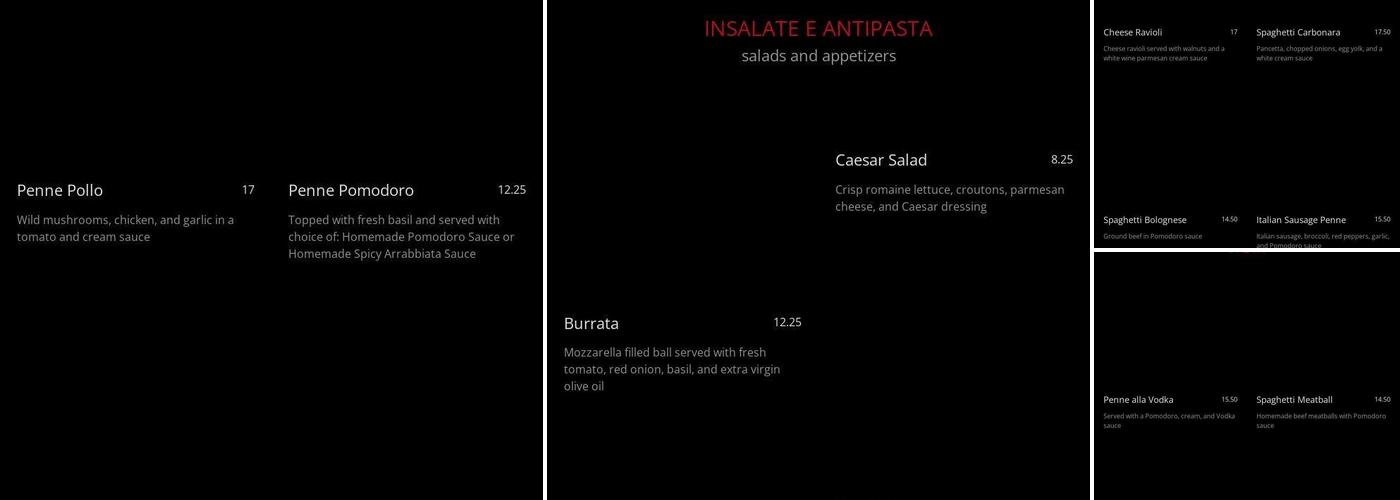 Piccolina Trattoria Menu