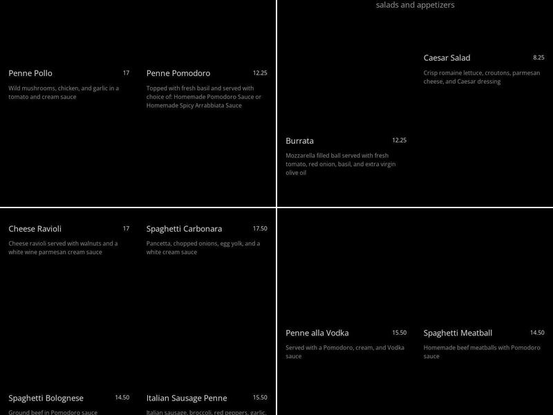 Piccolina Trattoria Menu