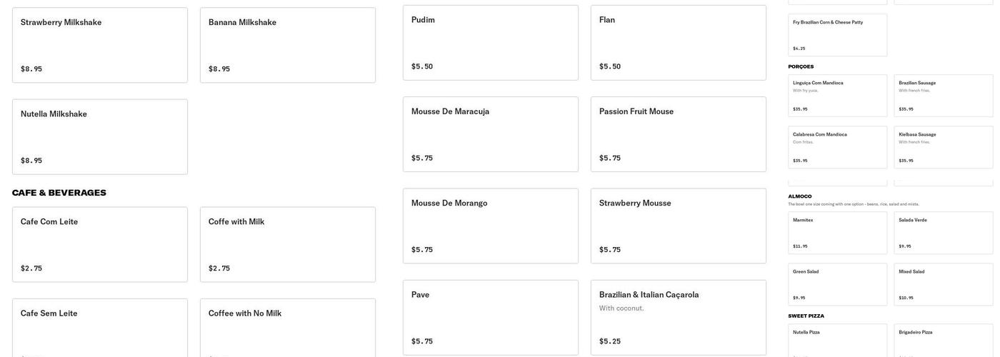 Cantinho De Minas Cafe Bakery Pizzeria & Restaurant Menu