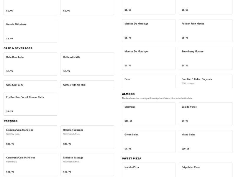 Cantinho De Minas Cafe Bakery Pizzeria & Restaurant Menu
