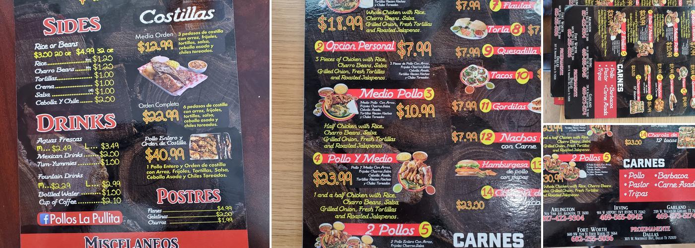 Chicken Pullita Menu