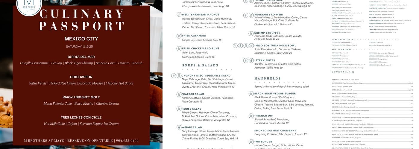 M Brothers at Mayo Menu