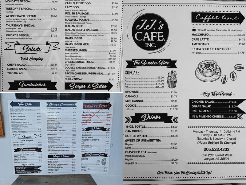 JJ's Cafe, Inc. Menu