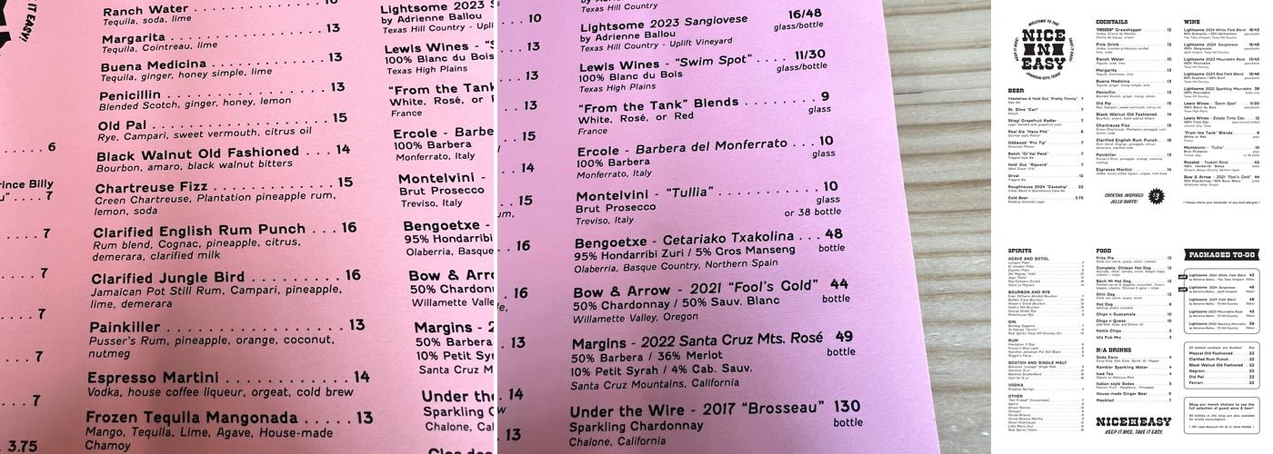 Nice n Easy Menu
