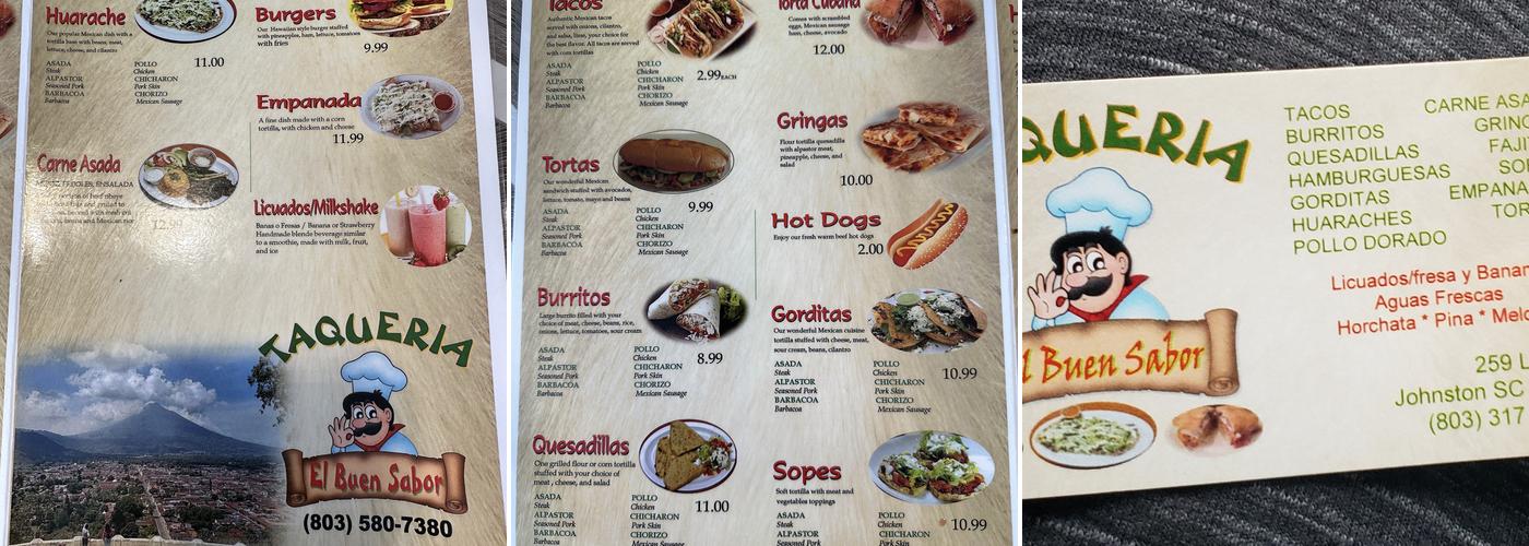 Taqueria El Buen Sabor Menu