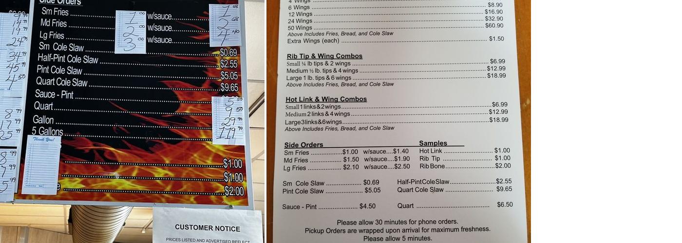 Chicago Style BBQ Menu