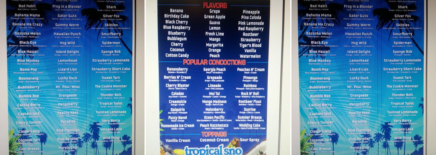 Tropical Sno Jonesboro Menu