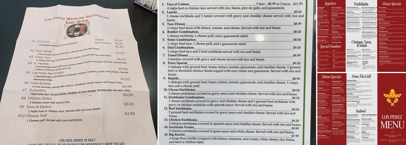 Los Perez Menu