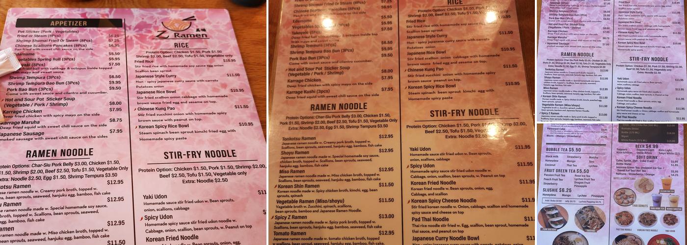z ramen Menu