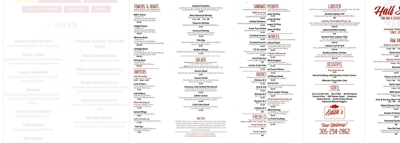 Half Shell Fish Market Menu