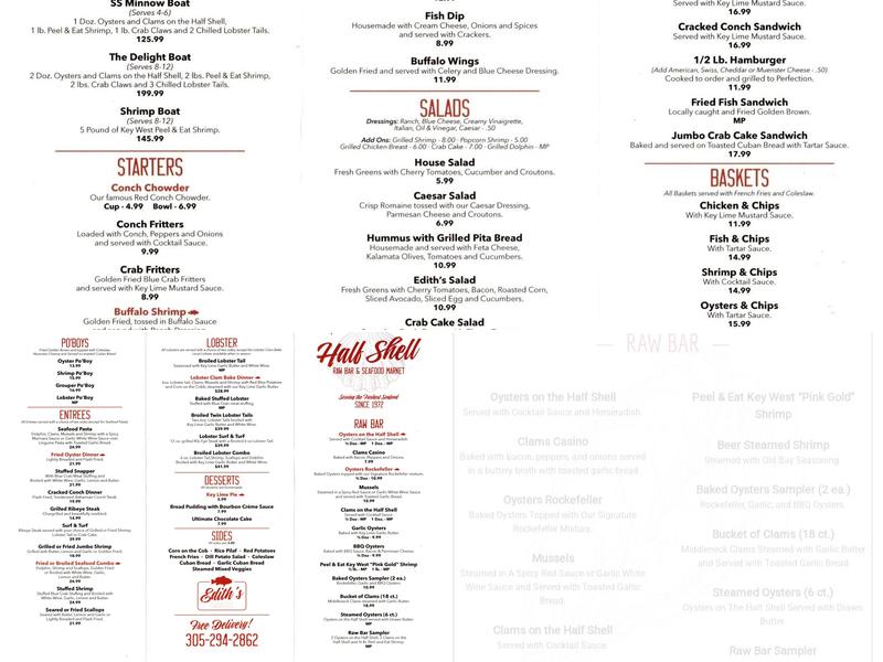 Half Shell Fish Market Menu