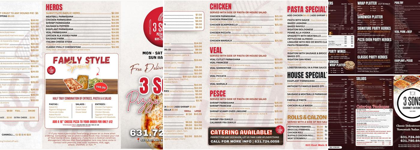 3 Sons Pizza Kitchen Menu