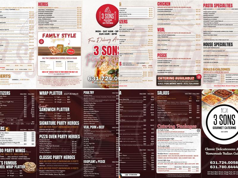 3 Sons Pizza Kitchen Menu