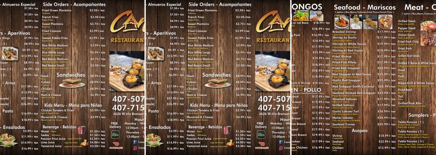 Caney Restaurant & Lounge Menu