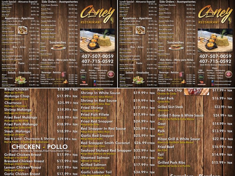 Caney Restaurant & Lounge Menu