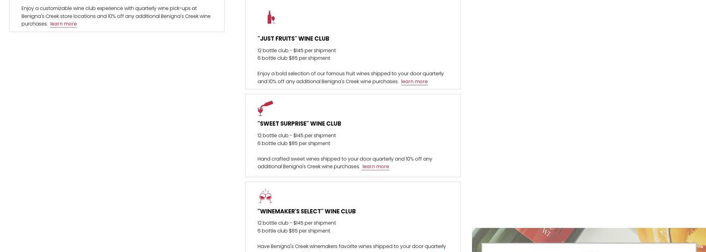 Benigna's Creek Vineyard & Winery Menu