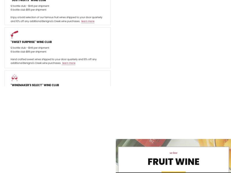 Benigna's Creek Vineyard & Winery Menu